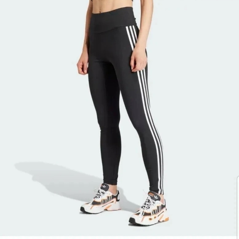 Adidas Women's Black Leggings with White Stripes